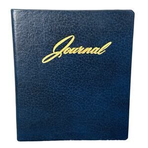 Vintage MCM hardcover 16 ring bound journal notebook 7x9.5 refillable navy blue